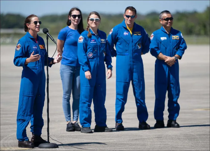 Before taking out for the International Space Station, the crew travels to Florida.