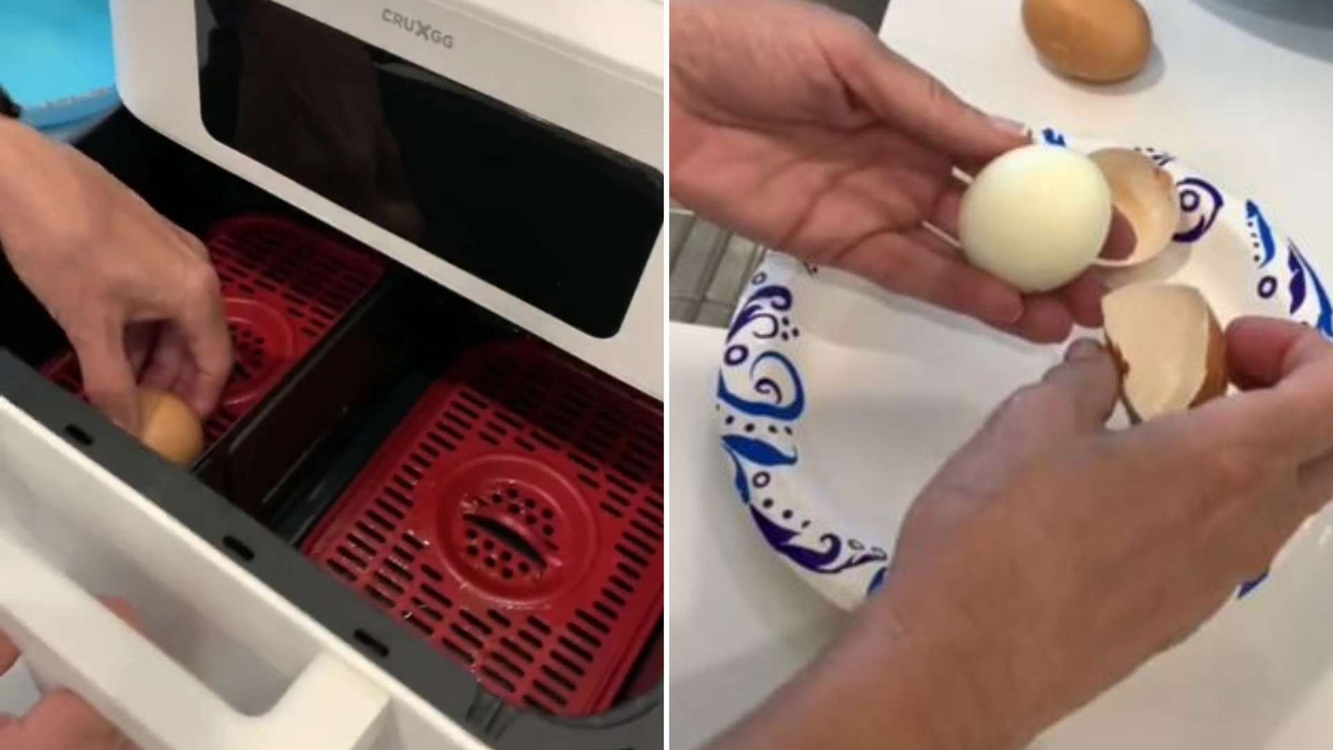 I air fry my boiled eggs – not only do they come out perfect, it’s so easy to get the shell off