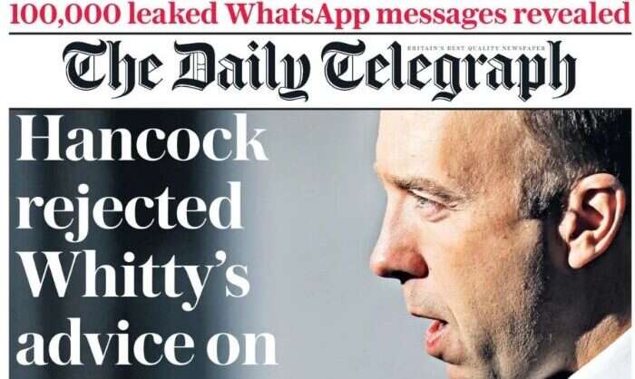 Telegraph vindicated by IPSO over ‘Whatsapp files’ Matt Hancock front page
