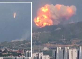 Watch giant explosion as Chinese rocket crashes into mountain after ‘accidental’ launch during tests