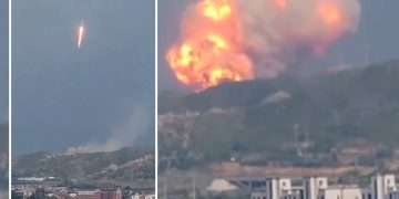 Watch giant explosion as Chinese rocket crashes into mountain after ‘accidental’ launch during tests