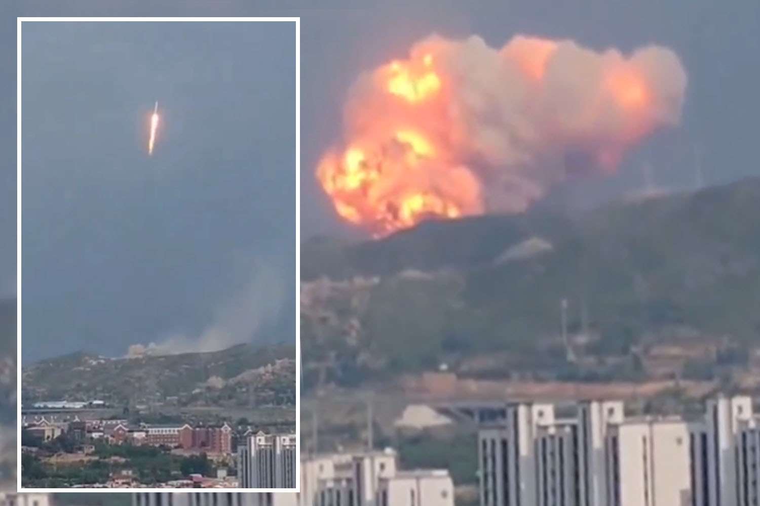 Watch giant explosion as Chinese rocket crashes into mountain after ‘accidental’ launch during tests