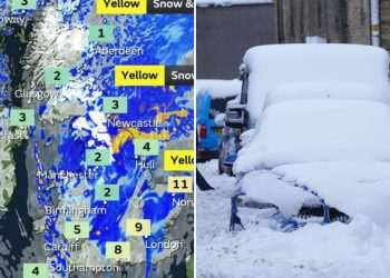 Exact route snow will take across UK as Britain braces for ANOTHER day of weather carnage with up to 8 inches falling