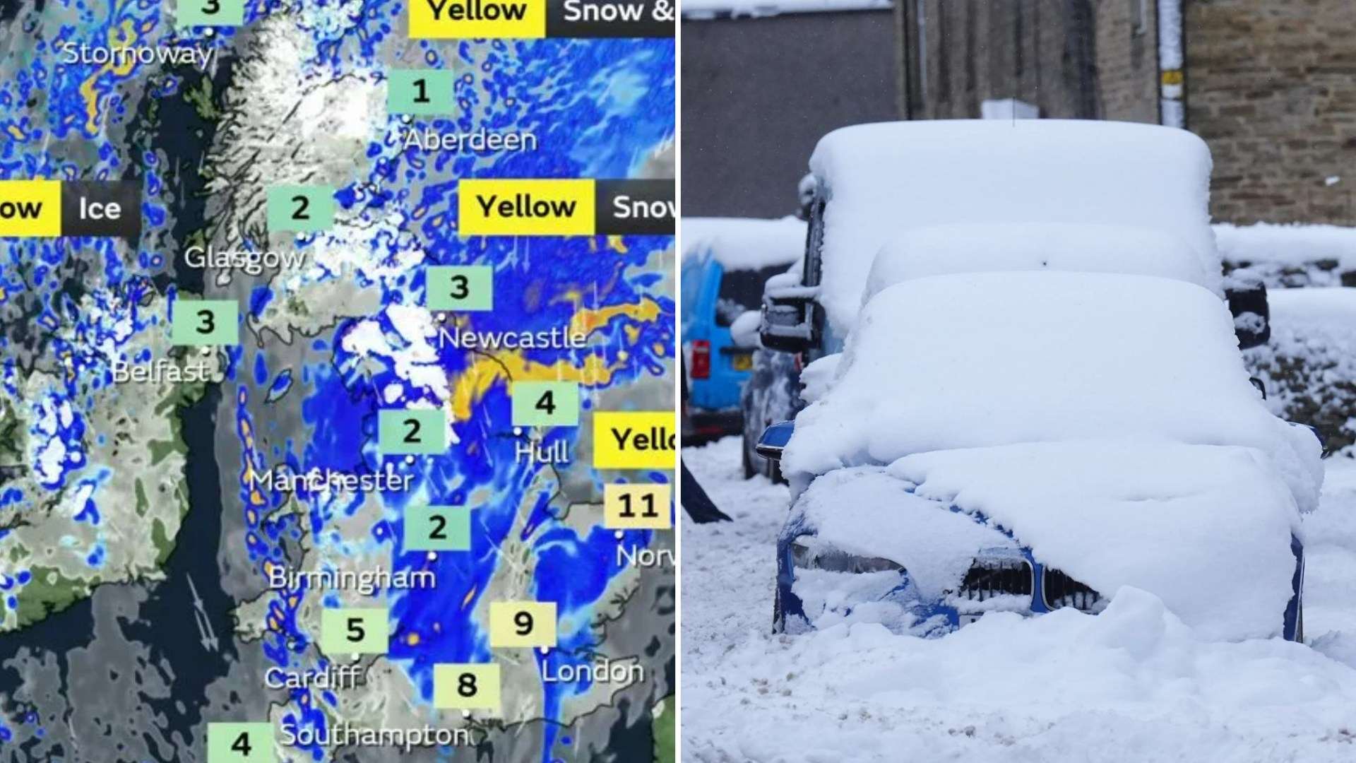 Exact route snow will take across UK as Britain braces for ANOTHER day of weather carnage with up to 8 inches falling