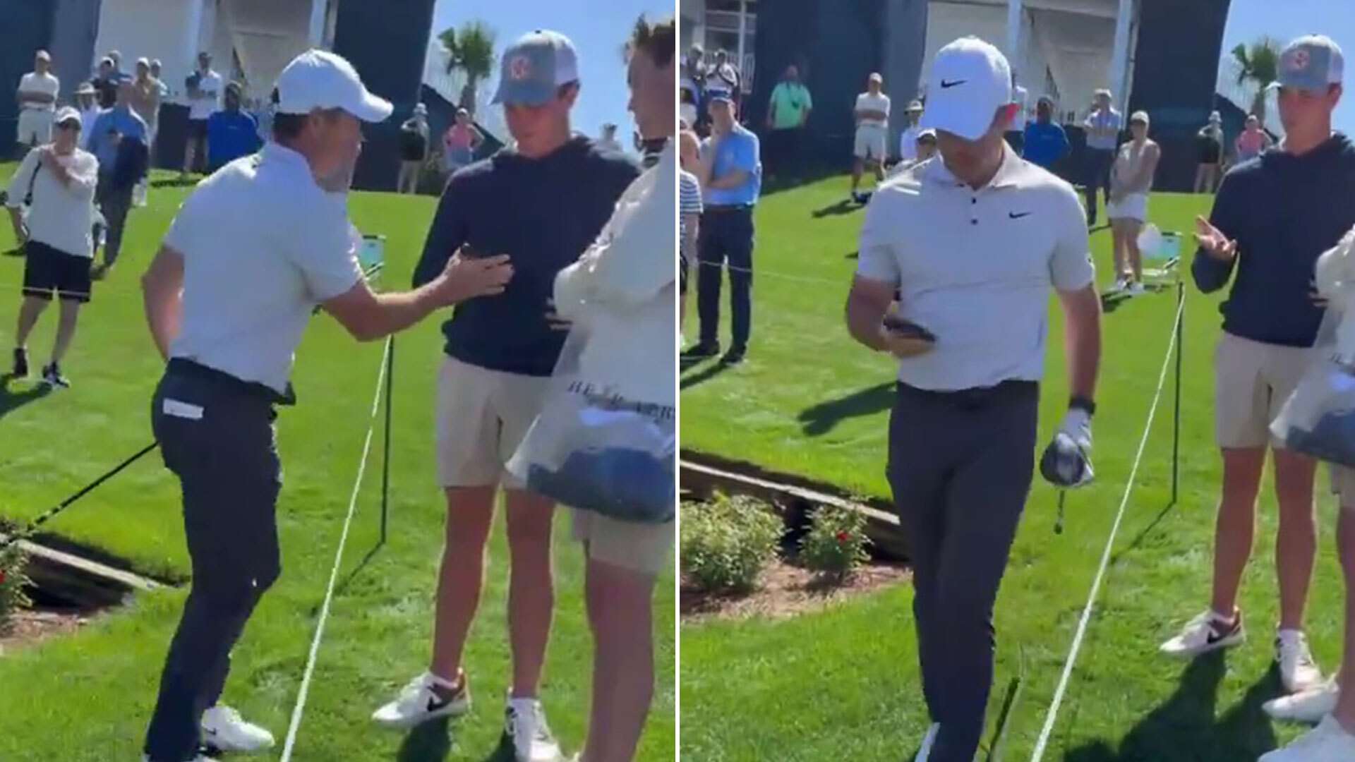 Moment angry Rory McIlroy snatches phone off fan and storms off after heckle ahead of Players Championship at Sawgrass