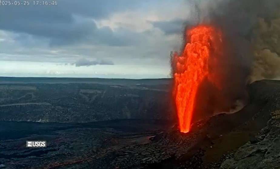 Shocking moment 1,000ft fiery lava jet erupts in 6-hour volcano frenzy as scientists warn of wind spreading toxic gas