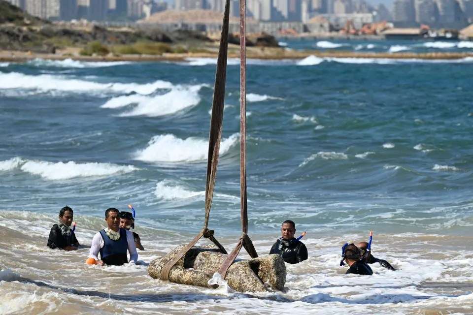 Ancient treasures & statues lifted out of sea as sunken Egyptian city discovered after 2,000 YEARS