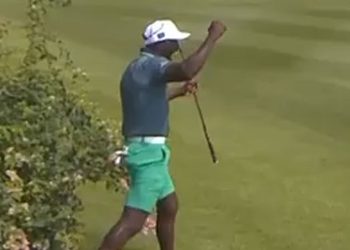 ‘A miracle’ – Watch Man Utd legend hole incredible golf shot from behind bushes in celeb clash with Premier League icons