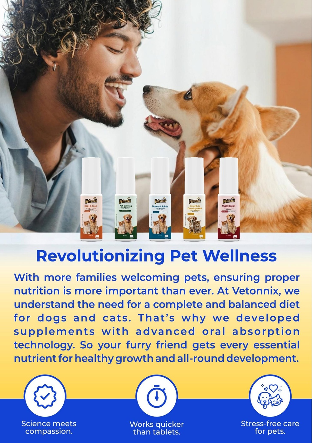 The Vetonnix oral nutritional spray range for companion-animal health.